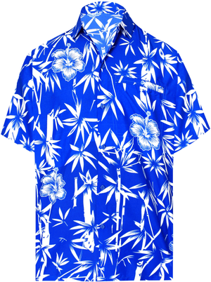 White Hibiscus And Bamboo On Blue Hawaiian Shirt, Hwaiian For Gift