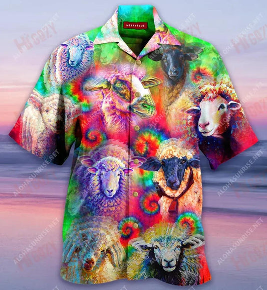 Colorful Sheeps Unisex Hawaiian Shirt Ocean Short Sleeve Hawaiian Crazy Shirts Hawaiian Shirts For Men, Hawaiian Shirt Gift, Christmas Gift