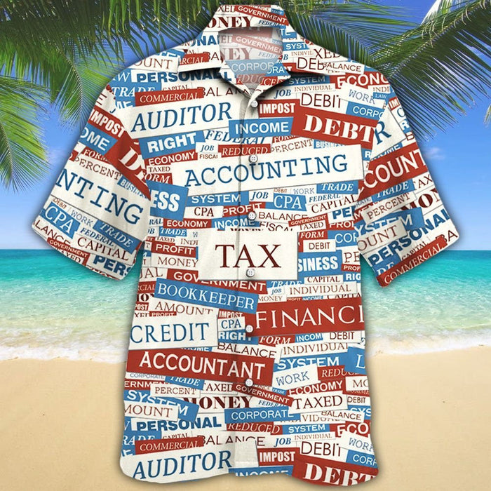 Accounting Text Blue And Red Pattern Gift Hawaiian Shirt, Hawaiian Shirt Gift, Christmas Gift