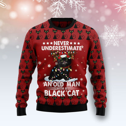 Black Cat Old Man Ugly Christmas Sweater, Christmas Ugly Sweater,Christmas Gift,Gift Christmas 2022