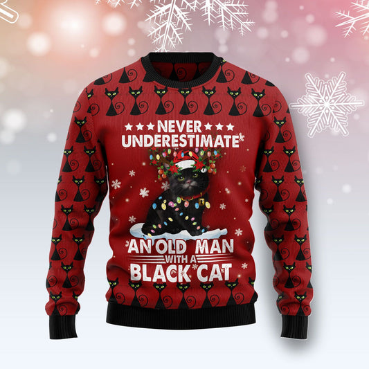 Black Cat Old Man Ugly Christmas Sweater, Christmas Ugly Sweater,Christmas Gift,Gift Christmas 2022