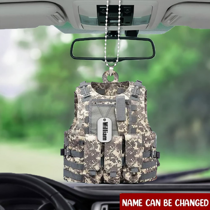 Military Uniform Vest Personalized Flat Acrylic Car Hanging Ornament, Christmas Decoration