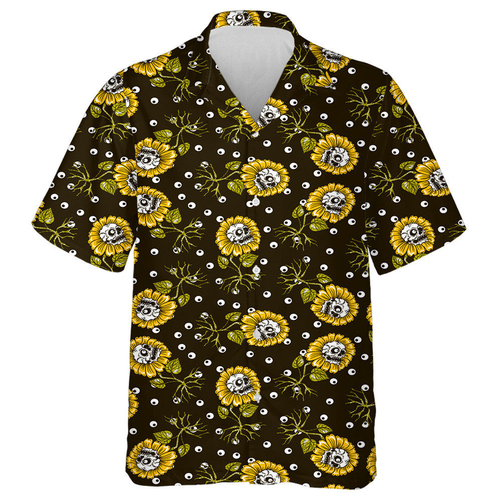 Creepy Skull On Sunflowers Roots Plants And Eyeballs Hawaiian Shirt, Hawaiian Shirt Gift, Christmas Gift