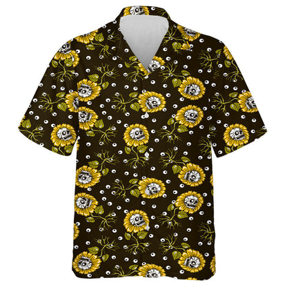 Creepy Skull On Sunflowers Roots Plants And Eyeballs Hawaiian Shirt, Hawaiian Shirt Gift, Christmas Gift