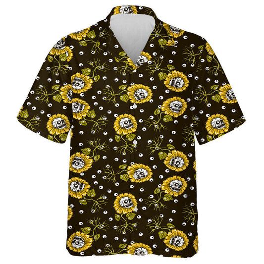 Creepy Skull On Sunflowers Roots Plants And Eyeballs Hawaiian Shirt, Hawaiian Shirt Gift, Christmas Gift