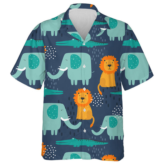 Happy Elephants Crocodiles And Cute Lions Hawaiian Shirt, Hawaiian For Gift