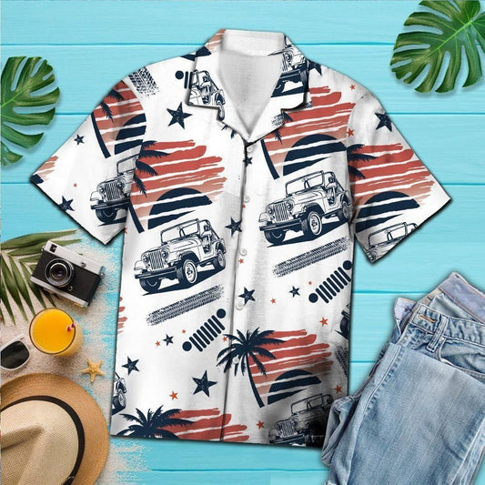 Jeeps On The Beach Black And White Style Hawaiian Shirt, Hawaiian Shirt Gift, Christmas Gift