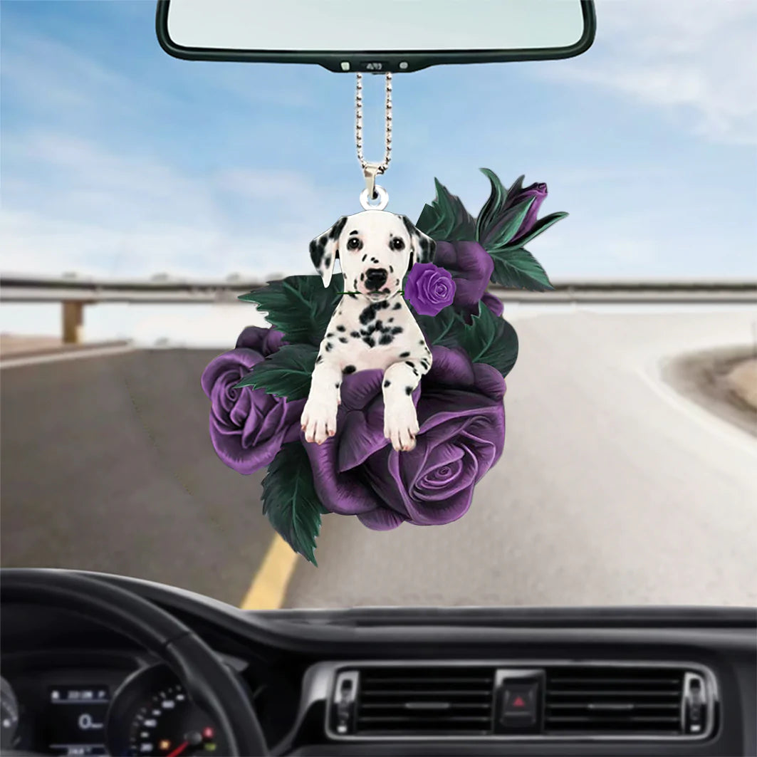 Dalmatian In Purple Rose Car Hanging Ornament, Car Hanging Mirror Accessories, Christmas Decoration