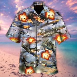 Amazing Combat Aircraft On Space Design Hawaiian Shirt, Hawaiian For Gift