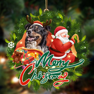 Australian Shepherd-Santa & dog Hanging Christmas Plastic Hanging Ornament, Christmas Ornament Gift, Christmas Gift, Christmas Decoration