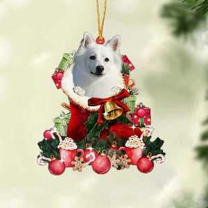 American Eskimo-Red Boot Hanging Christmas Plastic Hanging Ornament, Christmas Ornament Gift, Christmas Gift, Christmas Decoration