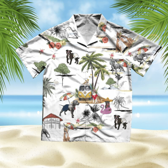 American Staffordshire Terrier Beach Style Pretty Ornamental Hawaiian Shirt, Hawaiian Shirt Gift, Christmas Gift