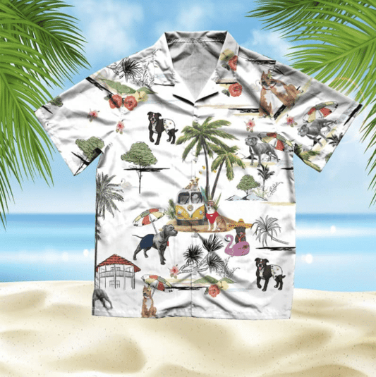 American Staffordshire Terrier Beach Style Pretty Ornamental Hawaiian Shirt, Hawaiian Shirt Gift, Christmas Gift