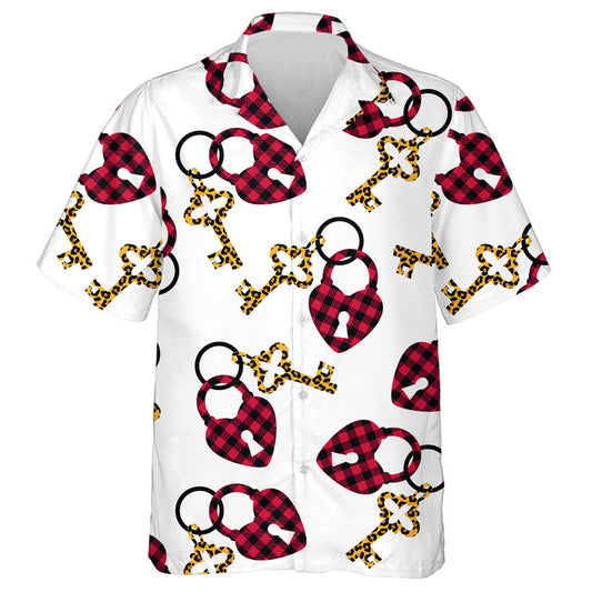 Buffalo Plaid Heart Shaped Padlock And Leopard Key Hawaiian Shirt, Hawaiian Shirt Gift, Christmas Gift