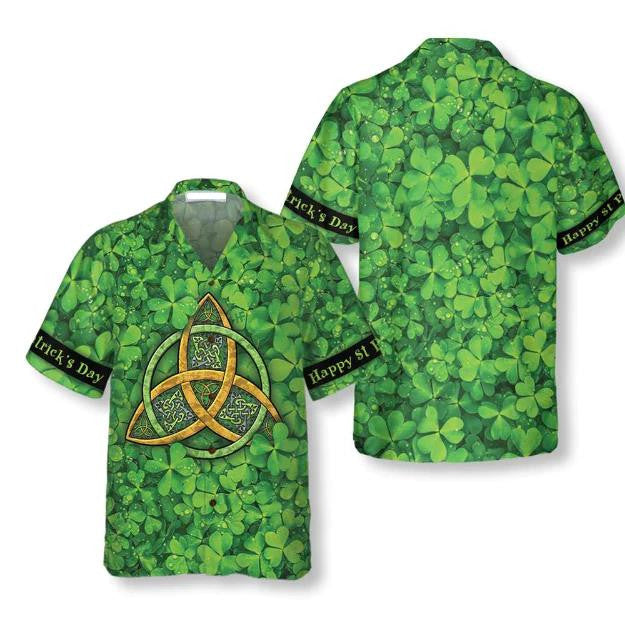 Happy St Patrick's Day Celtic Knot Shamrock Design Hawaiian Shirt, Hawaiian Shirt Gift, Christmas Gift