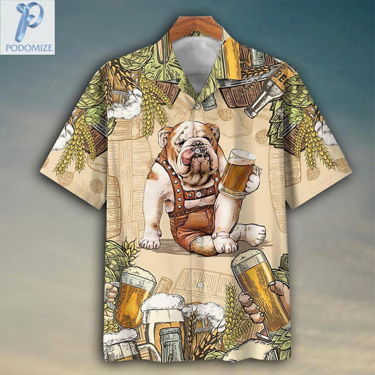 English Bulldog Beer Lover Pattern Hawaiian Shirt,Hawaiian Shirt Gift, Christmas Gift