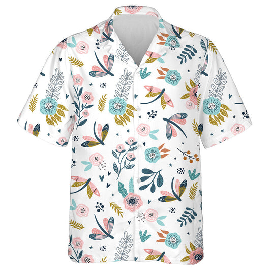Bright Flying Dragonfly Insects And Flowers Hawaiian Shirt, Hawaiian For Gift