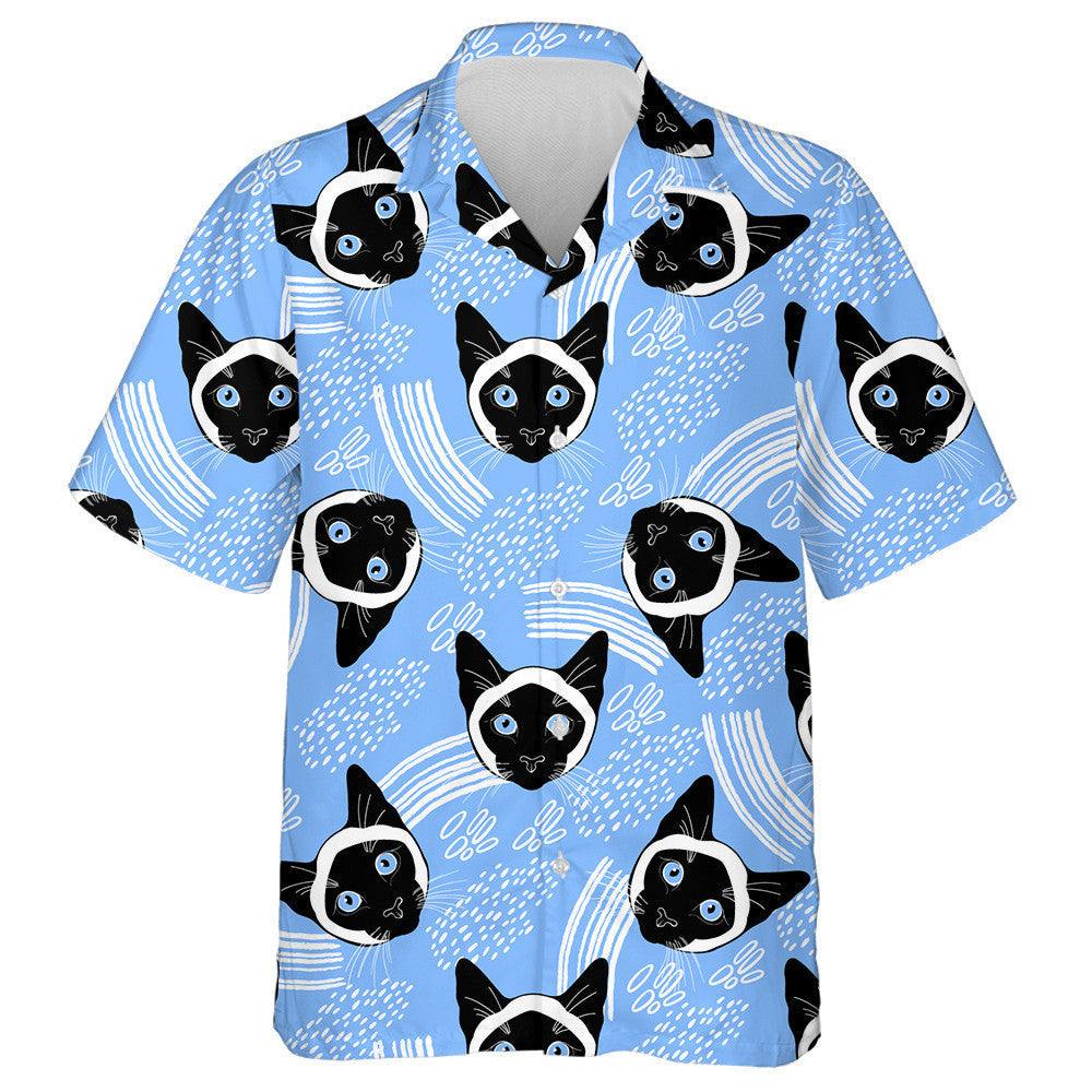 Siamese Cat Face And Decorative Elements On White Hawaiian Shirt, Hawaiian Shirt Gift, Christmas Gift