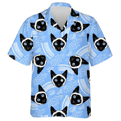Siamese Cat Face And Decorative Elements On White Hawaiian Shirt, Hawaiian Shirt Gift, Christmas Gift