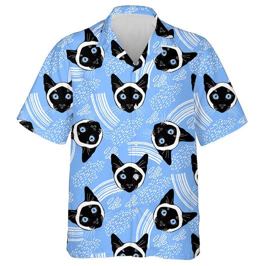 Siamese Cat Face And Decorative Elements On White Hawaiian Shirt, Hawaiian Shirt Gift, Christmas Gift