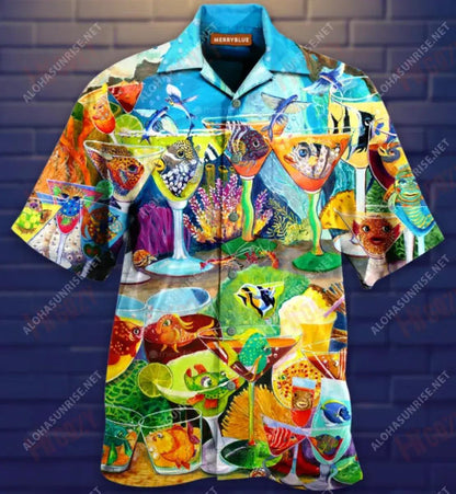 Dr-Ink Like A Fish Cocktail Unisex Hawaiian Shirt Vacation Short Sleeve Best Hawaiian Shirts Hawaiian Shirts For Men, Hawaiian Shirt Gift, Christmas Gift