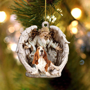 Basset Hound (2)-Angel Hug Winter Love Two Sided Christmas Plastic Hanging Ornament, Christmas Ornament Gift, Christmas Gift, Christmas Decoration