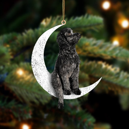 Black Goldendoodle-Sit On The Moon-Two Sided Christmas Plastic Hanging Ornament, Christmas Ornament Gift, Christmas Gift, Christmas Decoration