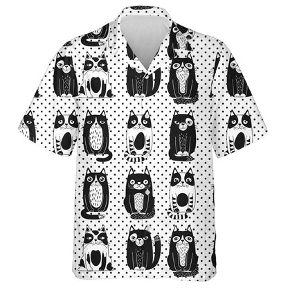 Blacks And White Cats On Black Dots Background Hawaiian Shirt, Hawaiian Shirt Gift, Christmas Gift