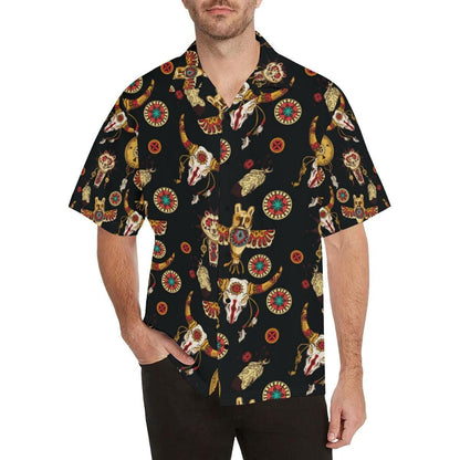 Native American Circle Shape Buffalo Pattern Black Theme Hawaiian Shirt, Hawaiian Shirt Gift, Christmas Gift