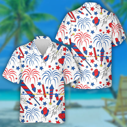 White Background Pattern Design Happy 4th Of July Hawaiian Shirt, Hawaiian Shirt Gift, Christmas Gift