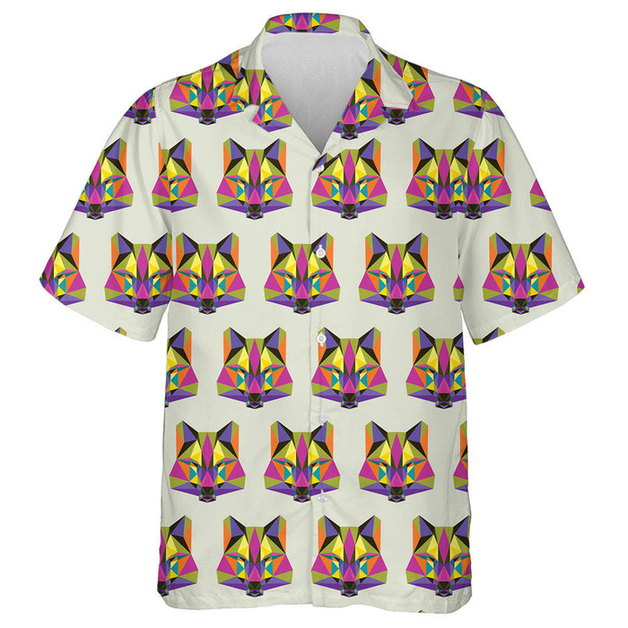 Abstract Colored Polygonal Triangle Geometric Wolf Hawaiian Shirt, Hawaiian Shirt Gift, Christmas Gift