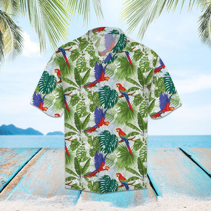 Parrot Perched On Tropical Branches Hawaiian Shirt,Hawaiian Shirt Gift, Christmas Gift