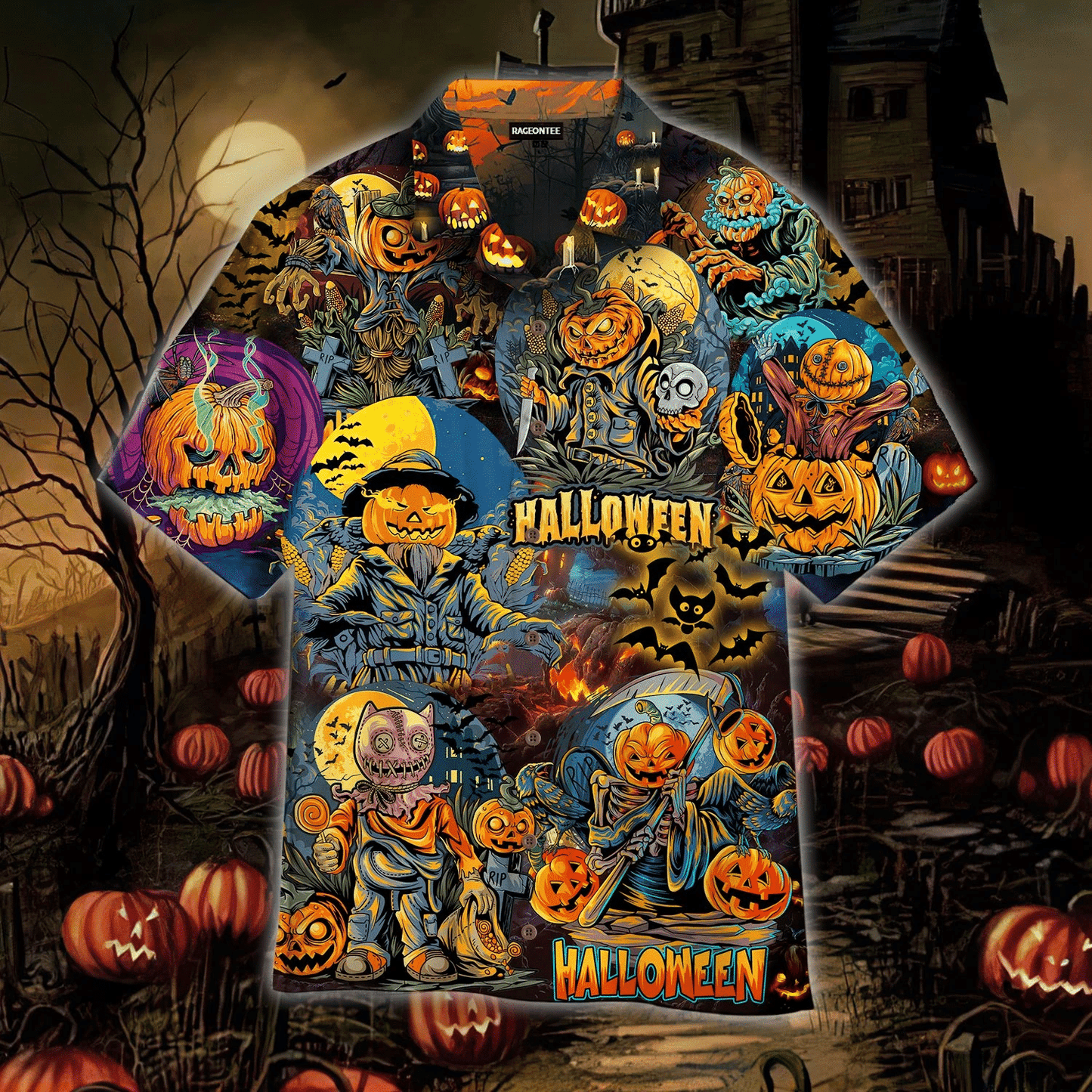 Halloween Zombie Pumpkin Carved Dramatic Hawaiian Shirt, Hawaiian For Gift