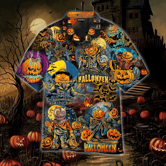 Halloween Zombie Pumpkin Carved Dramatic Hawaiian Shirt, Hawaiian For Gift