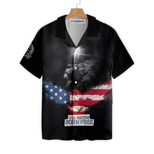 God Nation Born Free Hawaiian Shirt Black Background,Hawaiian Shirt Gift, Christmas Gift