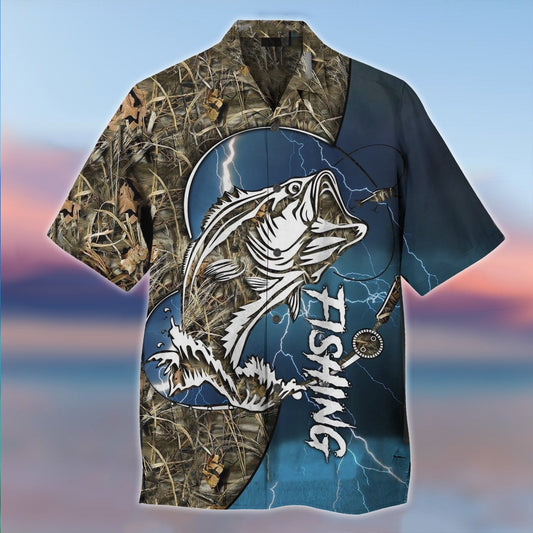 Bass Fishing Sport Blue Version Nice Ornamental Hawaiian Shirt, Hawaiian Shirt Gift, Christmas Gift