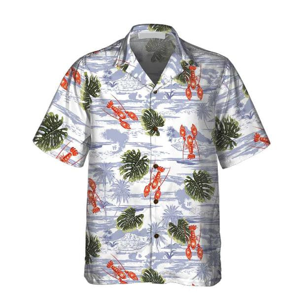 Tropical Pattern And Lobster Monstera Leaves Pattern Hawaiian Shirt, Hawaiian Shirt Gift, Christmas Gift