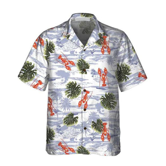 Tropical Pattern And Lobster Monstera Leaves Pattern Hawaiian Shirt, Hawaiian Shirt Gift, Christmas Gift