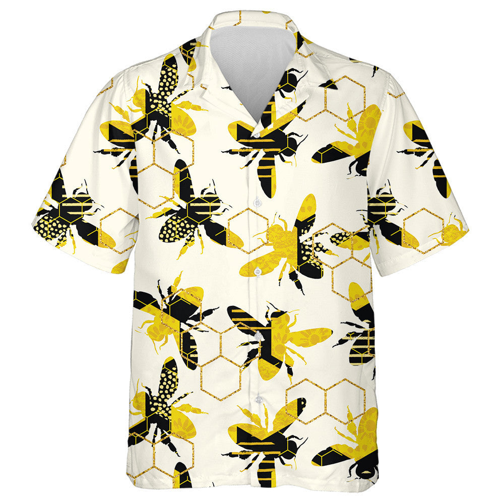 Hand Drawn Geometric With Bees Modern Hawaiian Shirt, Hawaiian For Gift