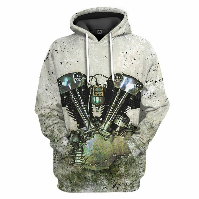 3D HD 1936 1947 Knucklehead Motorcycle Drag Racing Engine Custom Tshirt Hoodie Apparel