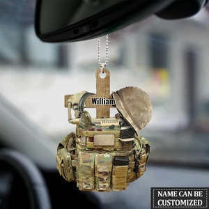 Personalized Acrylic Car Hanging Ornament Christian Veteran Soldier Jesus Cross Backpack Boost Gift, Christmas Decoration