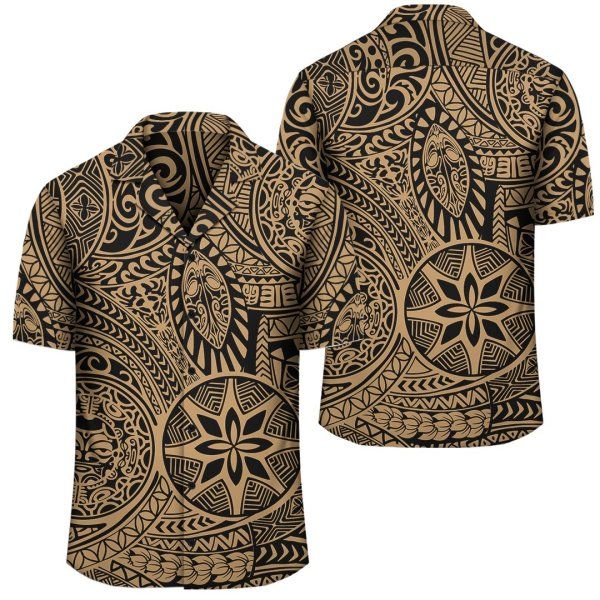 Hawaii Shirt Polynesian Hawaiian Style Tribal Tattoo Gold Hawaiian Shirt, Hawaiian Shirt Gift, Christmas Gift
