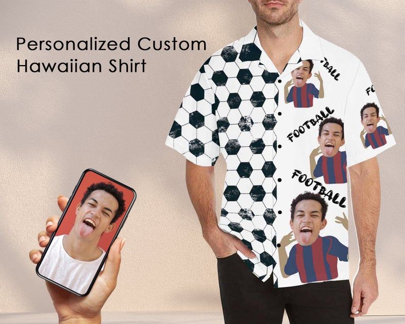 Hawaii Shirt Custom Shirt Soccer Man Hawaiian Shirt, Print Face Hawaiian Shirt, Hawaiian Shirt Gift, Christmas Gift