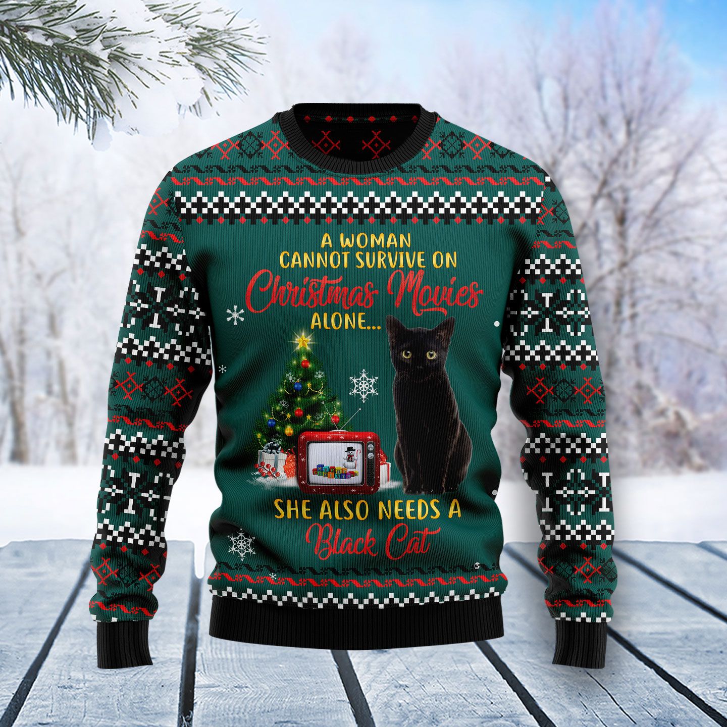 Black Cat Christmas Movie Ugly Christmas Sweater, Christmas Ugly Sweater,Christmas Gift,Gift Christmas 2022