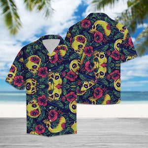 Yellow Skull Heads Among Red Hibiscus Field Hawaiian Shirt, Hawaiian Shirt Gift, Christmas Gift