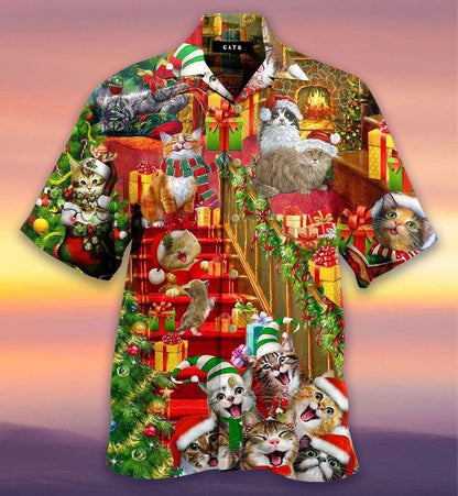 Funny Cat On Christmas Eve Design Hawaiian Shirt,Hawaiian Shirt Gift, Christmas Gift