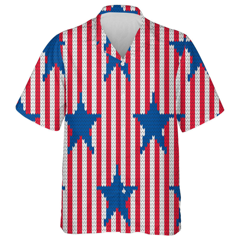 Knitted Style USA Stripes 4th Of July Pattern Hawaiian Shirt, Hawaiian Shirt Gift, Christmas Gift