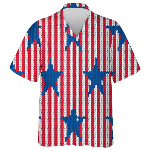 Knitted Style USA Stripes 4th Of July Pattern Hawaiian Shirt, Hawaiian Shirt Gift, Christmas Gift