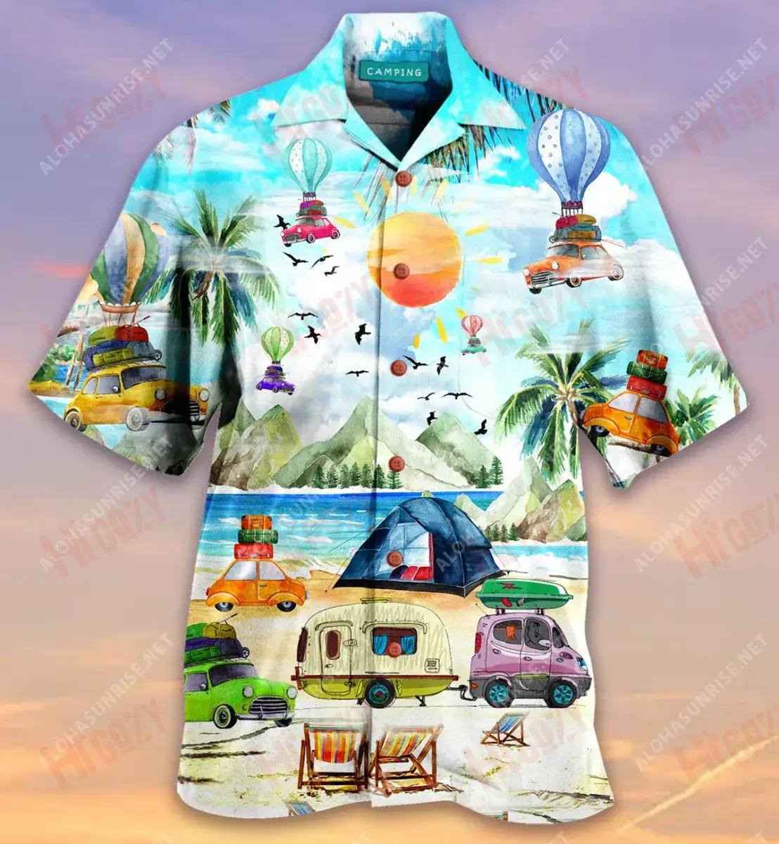 Get High With Camping Short Sleeve Shirt Summer Hawaiian T Shirts Best Hawaiian Shirts Hawaiian Shirt Pattern, Hawaiian Shirt Gift, Christmas Gift