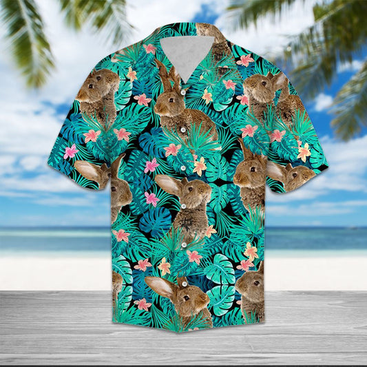 Happy Easter Rabbit Tropical Leaves Jungle Pattern Hawaiian Shirt, Hawaiian Shirt Gift, Christmas Gift